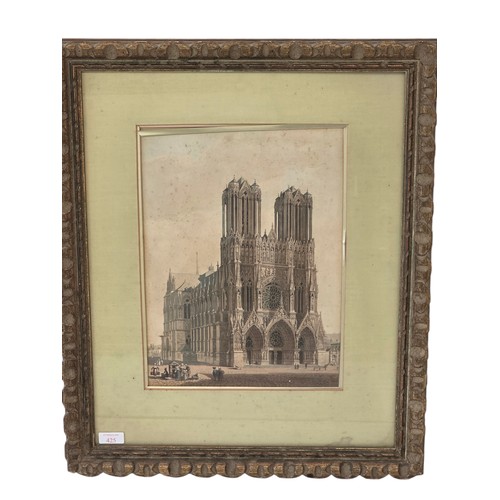 475 - A framed and glazed colour print of Reims Cathedral, France and an abstract oil on canvas, both with... 