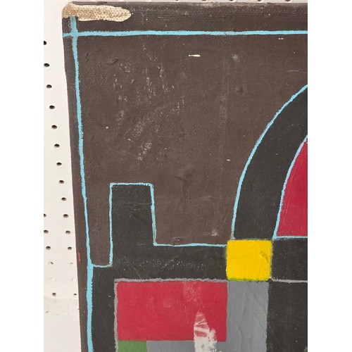 475 - A framed and glazed colour print of Reims Cathedral, France and an abstract oil on canvas, both with... 