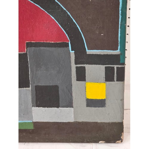 475 - A framed and glazed colour print of Reims Cathedral, France and an abstract oil on canvas, both with... 