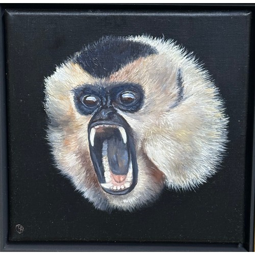 457 - Jacques Gregoire, Yellow Cheeked Gibbon Roars
oil on canvas, 20 x 20 cm, framed