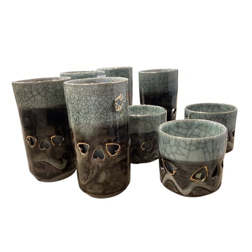 479 - A set of Somoyaki Obori Japanese ceramic tea wares.