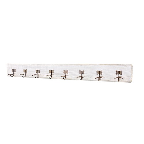 486 - Porta Romana hanging 5 branch ceiling light and a grey painted coat rack with eight brass hooks 150 ... 