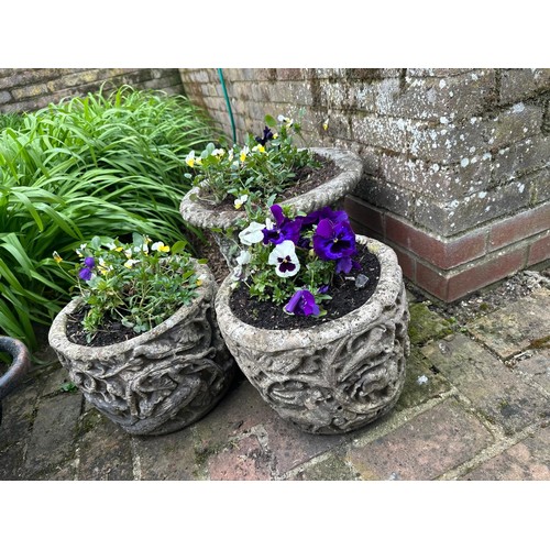 497 - Three stoneware garden planters. To include a pair 26cm (h)