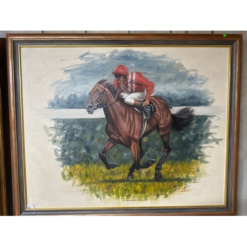 440 - Peter Deighan (1941-), oil on canvas, Commanche Run with Lester Piggott up, titled and signed,  75cm... 