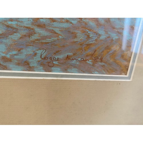 496 - ROGER INMAN (1948 - 2016) Frames and glazed pastel of Seaside scene depicting lady and dog signed lo... 