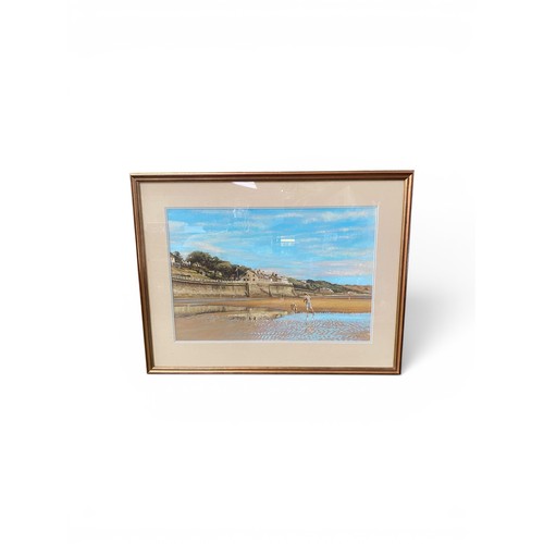 496 - ROGER INMAN (1948 - 2016) Frames and glazed pastel of Seaside scene depicting lady and dog signed lo... 