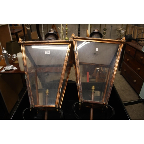 608 - PAIR OF COPPER FRAMED LANTERNS