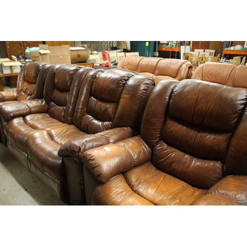 665 - BROWN LEATHER 3 PIECE SUITE