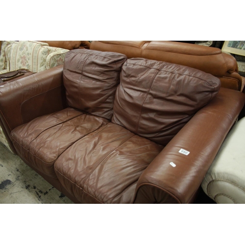 680 - BROWN LEATHER 2 SEATER SETTEE