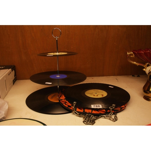 786 - RECORD CAKE STAND PLUS HANDBAG