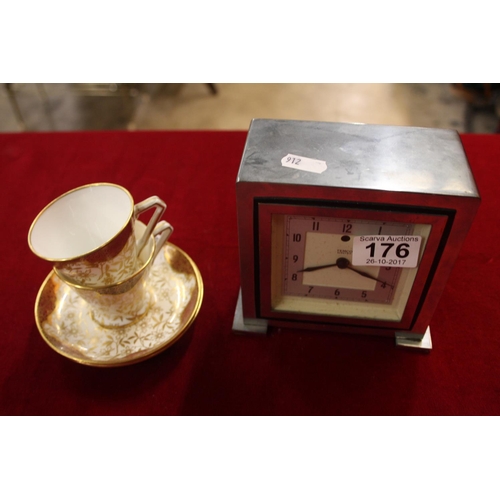 176 - ART DECO MANTLE CLOCK PLUS 2 CUPS & SAUCERS