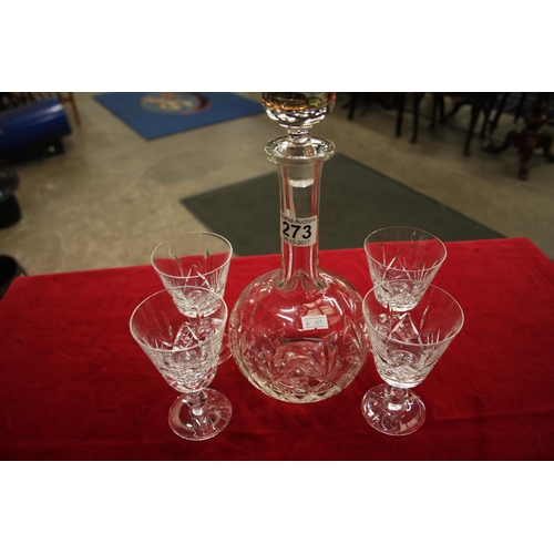 273 - DECANTER & 4 CRYSTAL GLASSES