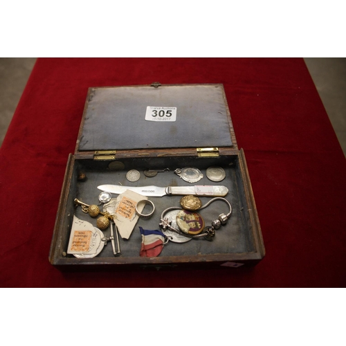 305 - BOX OF MEDALS & COINS