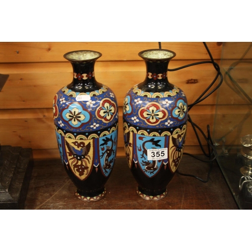 355 - PAIR OF CLOISONNE STYLE VASES