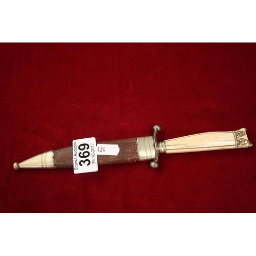 369 - BONE HANDLED KNIFE IN SCABBARD