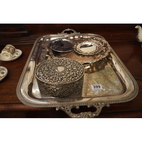 399 - SELECTION OF SILVER PLATE TRAYS