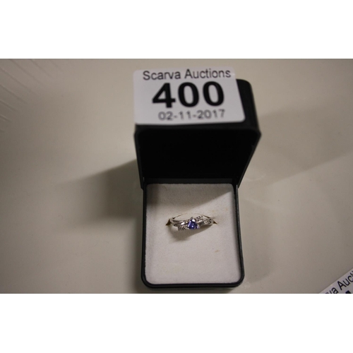 400 - 9CT WHITE GOLD, TANZANITE & DIAMOND RING
