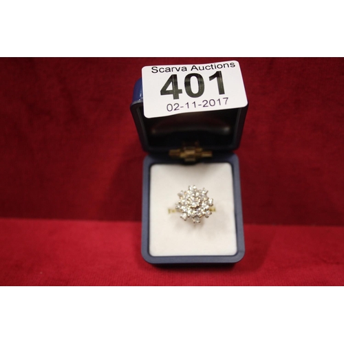 401 - 18CT GOLD DIAMOND CLUSTER (APPROX 1.3 CT DIAMONDS)