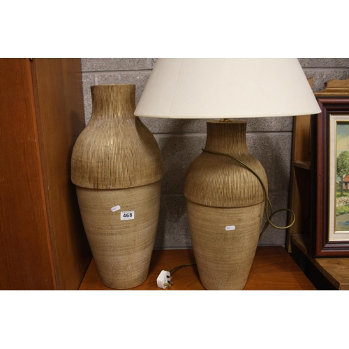 468 - POTTERY TABLE LAMP PLUS VASE