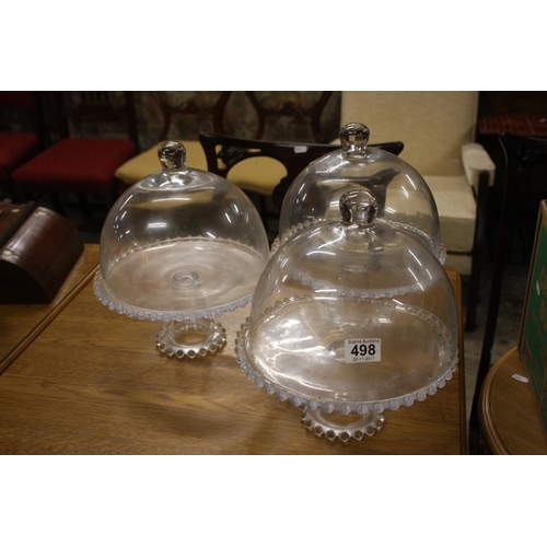 498 - GLASS COVERED CAKE STANDS X 3