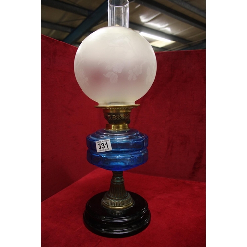 331 - BLUE GLASS RESEVOIR OIL LAMP