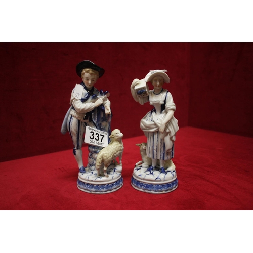 337 - PAIR OF VICTORIAN BLUE & WHITE FIGURES