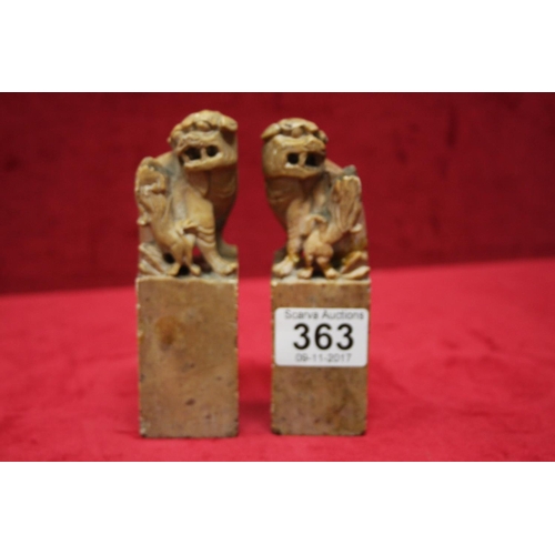 363 - PAIR OF SOAP STONE ORNAMENTS