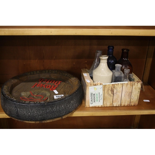 466 - BOX OF OLD BOTTLES PLUS ROYAL DUTCH PLAQUE