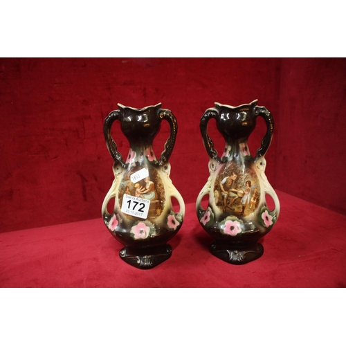 172 - PAIR OF HAND PAINTED VICTORIAN VASES