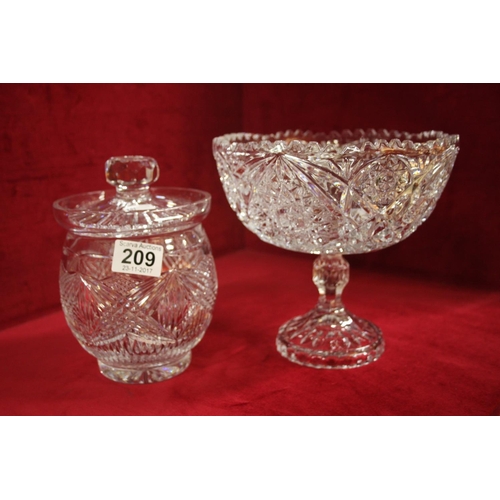 209 - CRYSTAL LIDDED BISCUIT BARREL PLUS BOWL