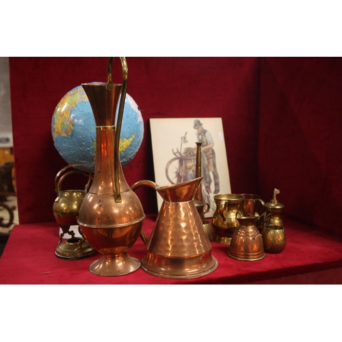 235 - LOT OF COPPER, BRASS, PRINT & JIGSAW GLOBE