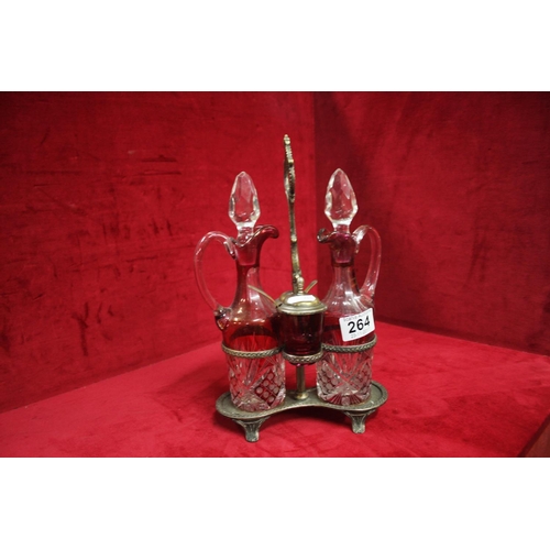 264 - RUBY GLASS CONDIMENT SET