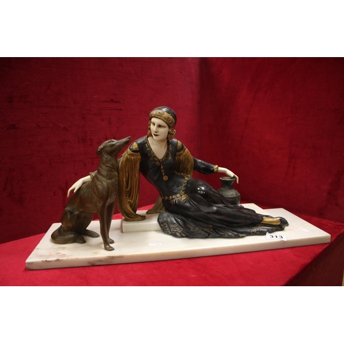 313 - ART DECO PRONE FIGURINE WITH DOG