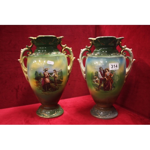 314 - PAIR OF VICTORIAN HAND PAINTED VASES