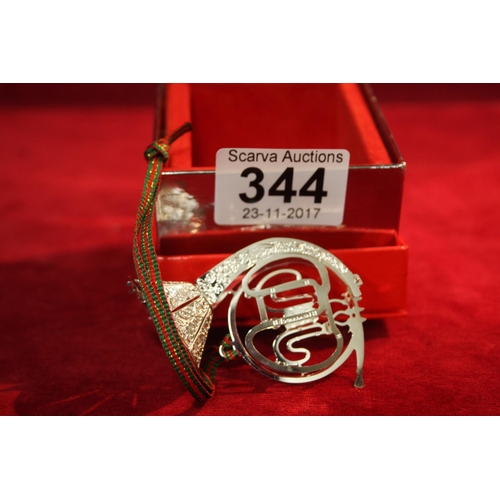 344 - NEWBRIDGE SILVER FRENCH HORN CHRISTMAS DECORATION