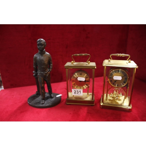 231 - 2 CARRIAGE CLOCKS PLUS GOLF FIGURE