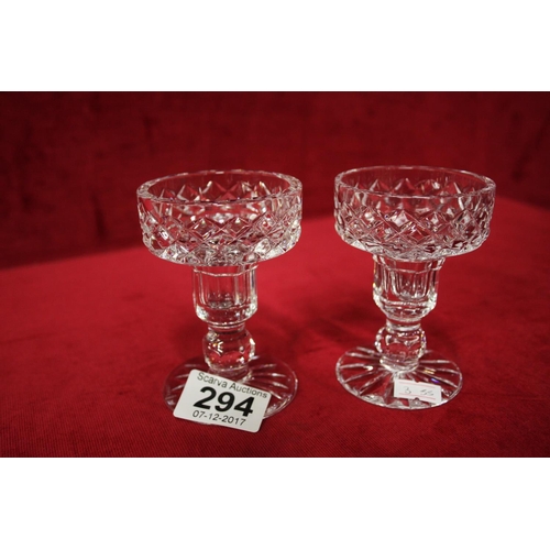 294 - PAIR OF TYRONE CRYSTAL CANDLESTICKS