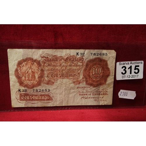 315 - BROWN 10 SHILLING NOTE