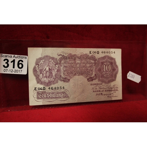 316 - PURPLE 10 SHILLING NOTE