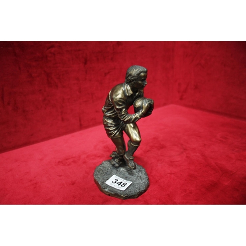 348 - BRONZE EFFECT RUGBY PLAYER FIGURE