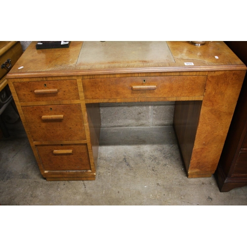 405 - ART DECO BURR WALNUT KNEE HOLE DESK