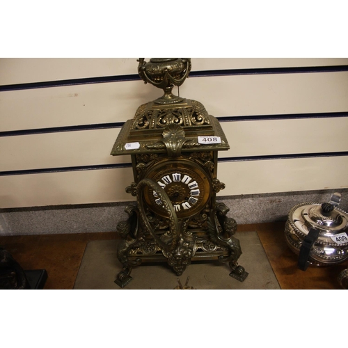 408 - VICTORIAN BRASS CASED BRACKET CLOCK (KEY IN OFFICE)