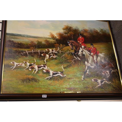 418 - HUNTING SCENE OIL PAINTING