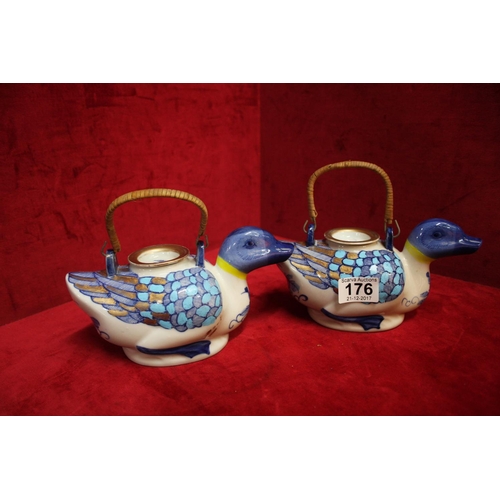 176 - PAIR OF DUCK TEA POTS