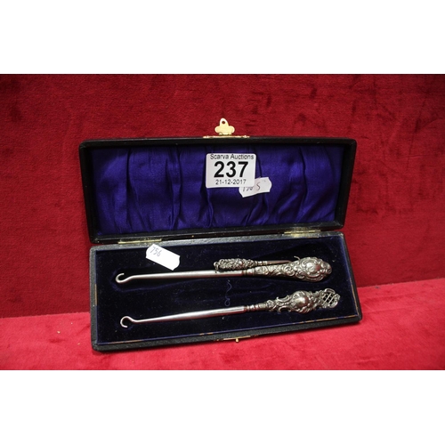 237 - BOXED SET OF SILVER BUTTON HOOKS