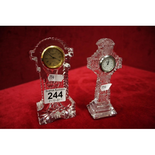 244 - WATERFORD CRYSTAL CLOCK PLUS GALWAY CRYSTAL CLOCK