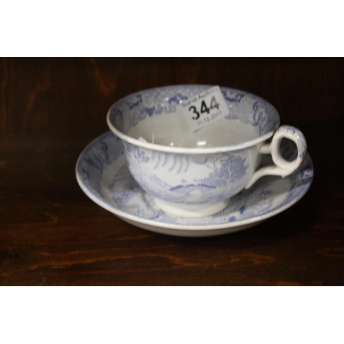 344 - VICTORIAN BLUE & WHITE CUP & SAUCER