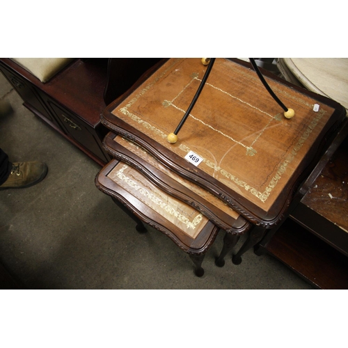 469 - GLASS & LEATHER TOPPED NEST OF 3 TABLES