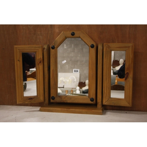 604 - PINE DRESSING TABLE MIRROR