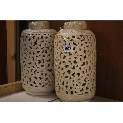 607 - PAIR OF CERAMIC LAMPSHADES